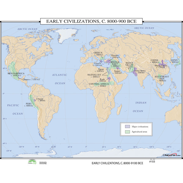 World Map Of Ancient Civilizations World History Wall Maps Early Civilizations